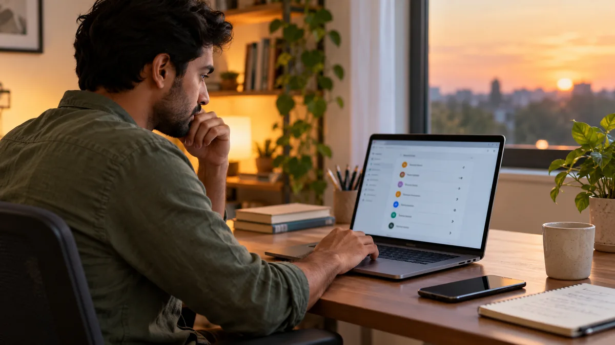 Man completing a connected apps review on his laptop