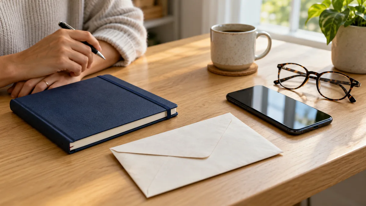 Notebook and envelope prepared for a social account recovery plan